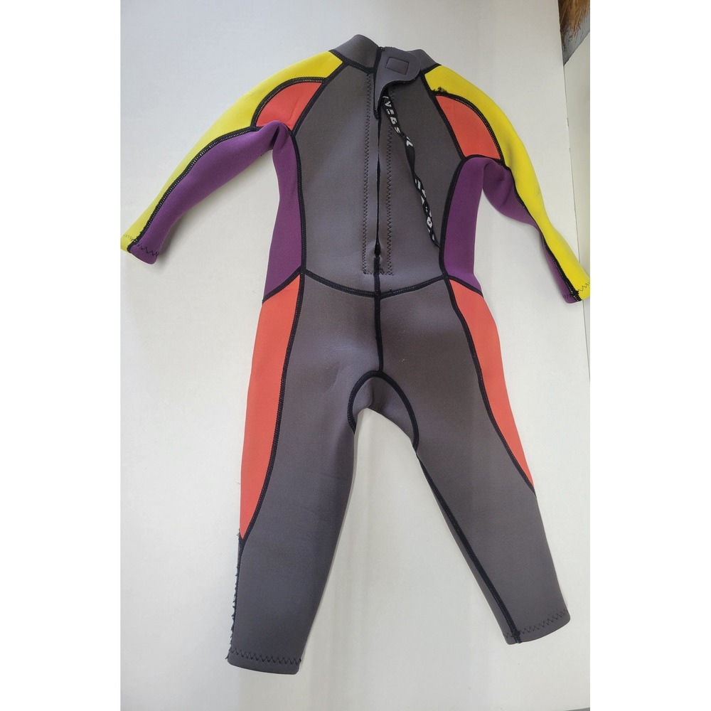 X-Manta Kids Full Body Wetsuit Grey Purple Yellow Orange‎ Neoprene Size S 100/54